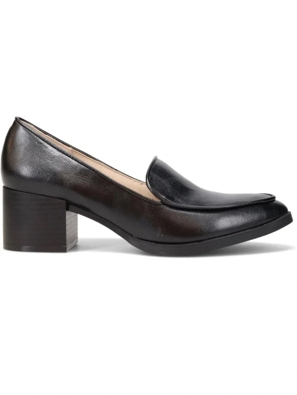 Lifestride Women's Black Leather Block Heel Loafer size 7 wide new